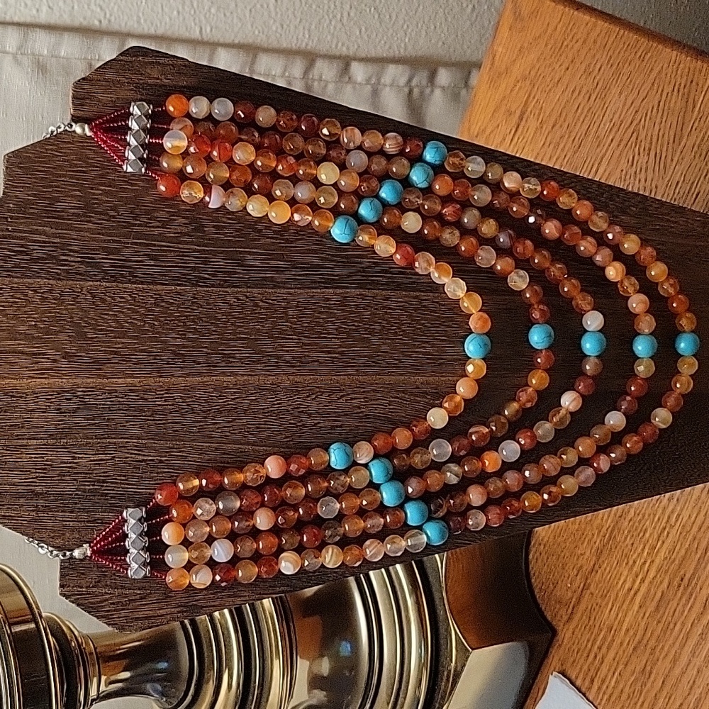 Five Strand Red Agate Bead Necklace